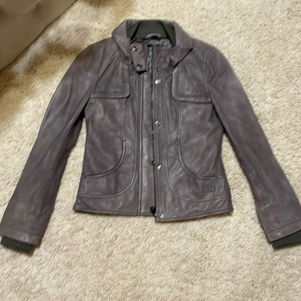 Guess gray soft leather jacket coat small